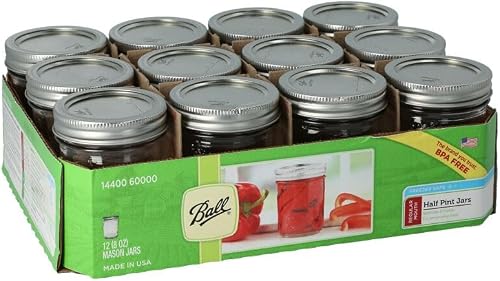Ball Half-Pint (8 oz) Regular Mouth Mason Jars, 12-Pack
